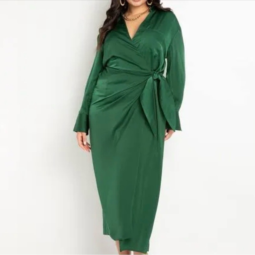 Eloquii Dark Green Long Sleeve Dress